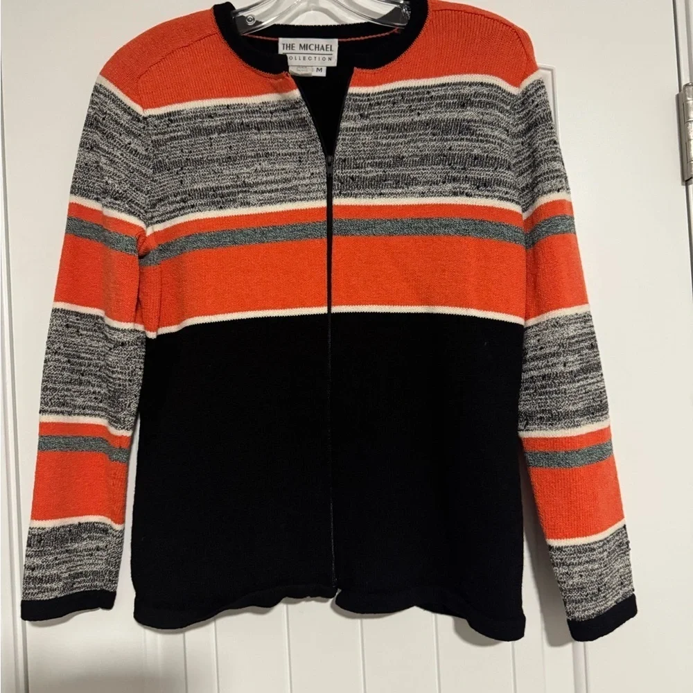 Women's Striped Cardigan - Orange, Black, Gray